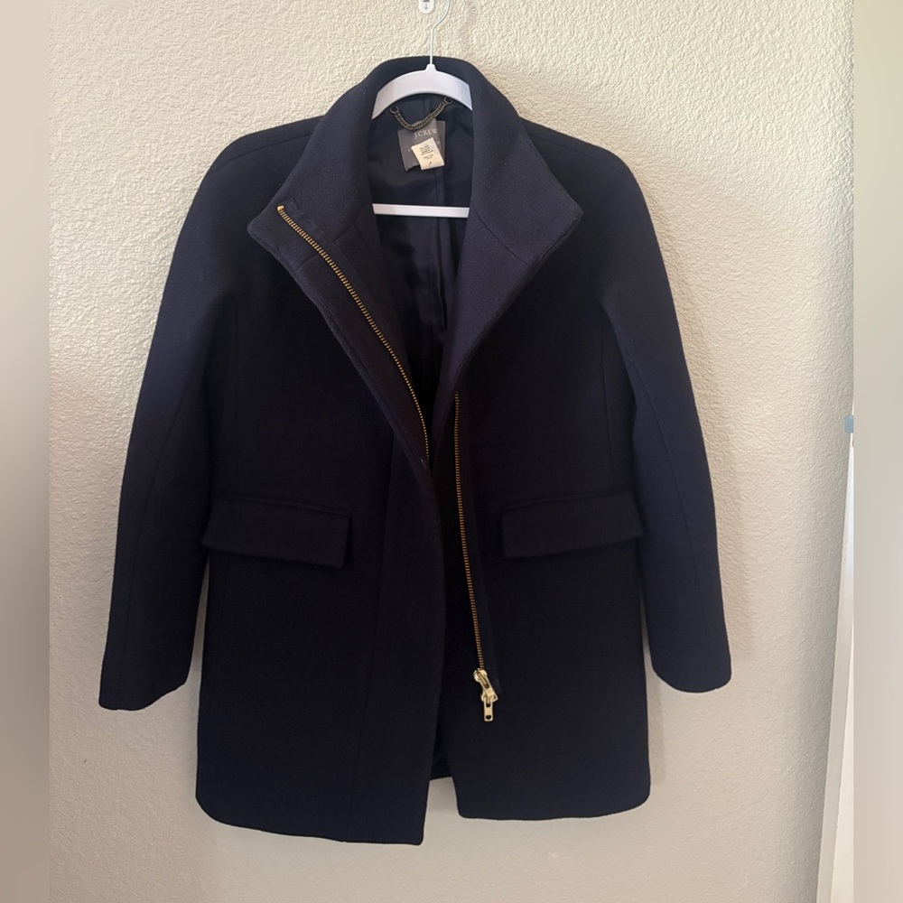 J. Crew Cocoon Stadium Cloth Nello Gori Classic Navy Pea Coat with Gold Zip